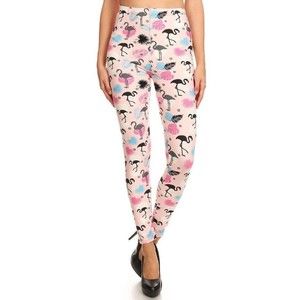 X-Plus Size 3X-5X Womens Pink Flamingo Leggings, Tropical Leggings